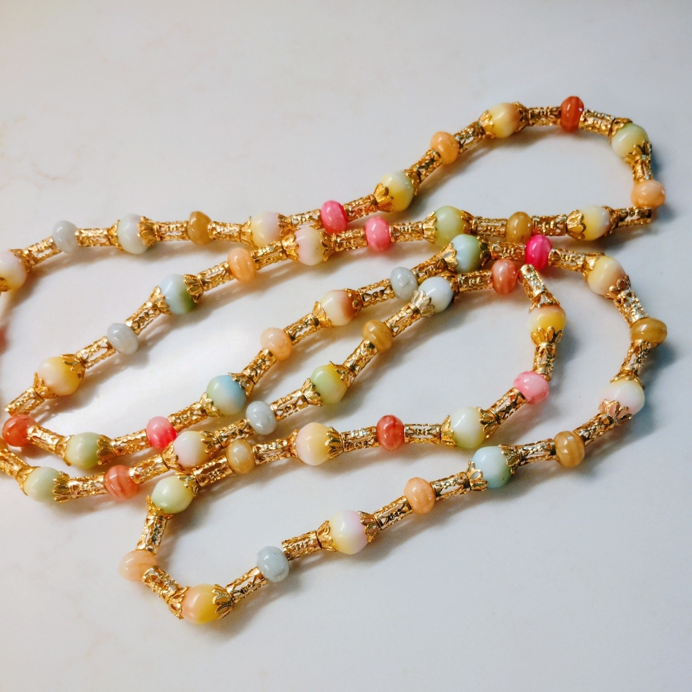 Multicolor Pastel Acrylic Beaded Necklace with Gold-tone Accents - Picture 3 of 4
